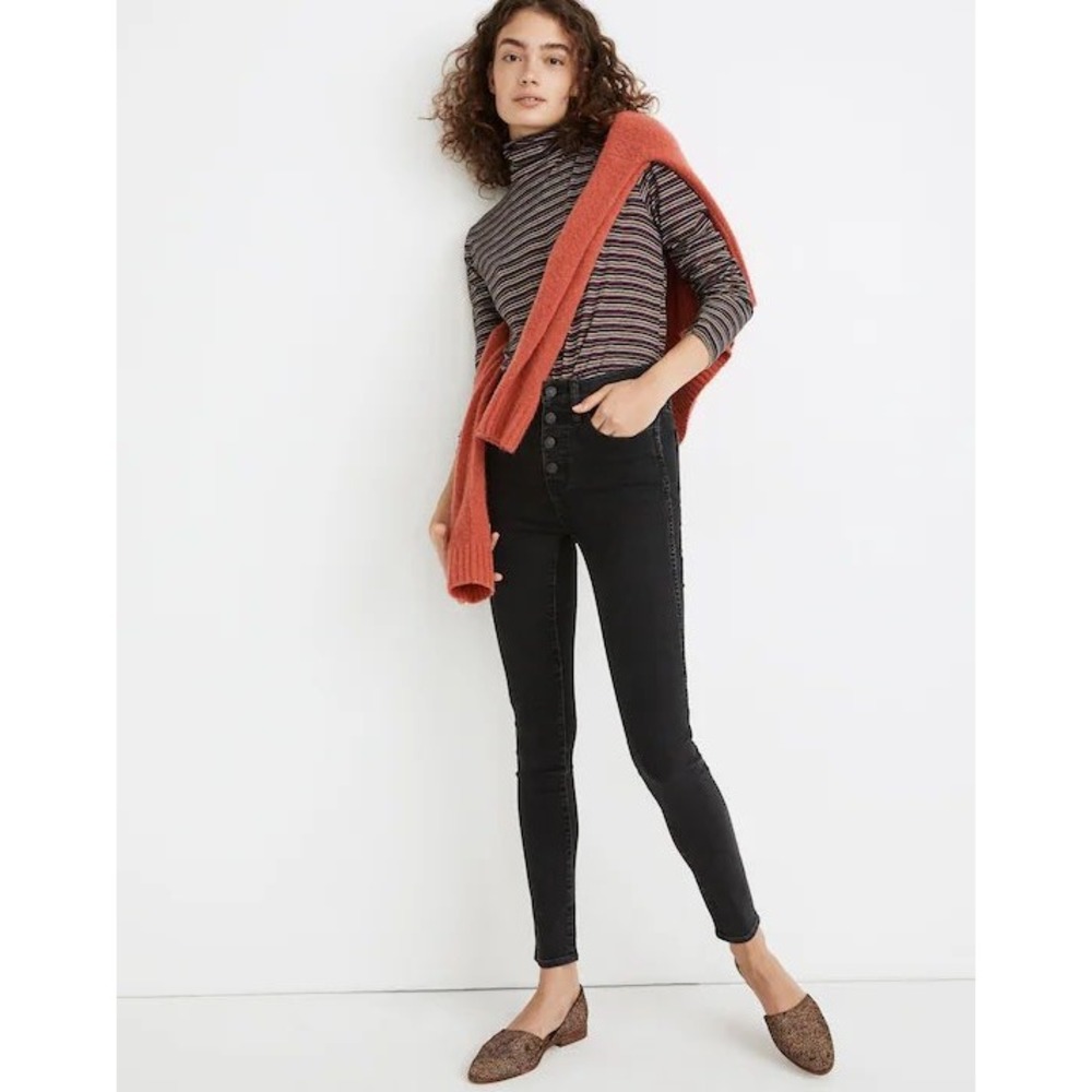 Madewell 10 Inch Black High Rise Skinny Jeans Button Fly Size 30